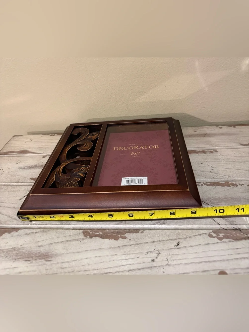 HomeTrends Marcello Distressed Walnut 5x7 Photo Frame with Carved Wood Accent